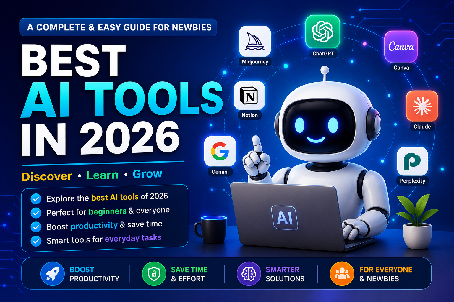 Best AI Tools in 2026 feature image showing popular artificial intelligence tools for beginners